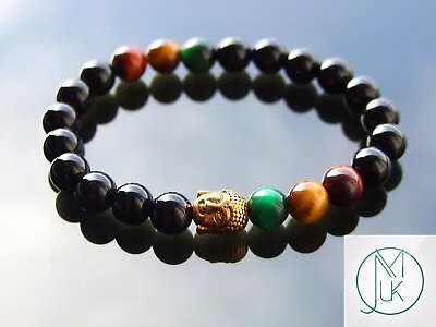 $14.66 • Buy Buddha Mix Rasta Natural Gemstone Bracelet 6-9'' Elasticated Healing Stone