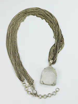 VTG Long Heavy Multi Strand Silver Tone Frosted Glass Hindu Buddha Head Necklace • $74.99