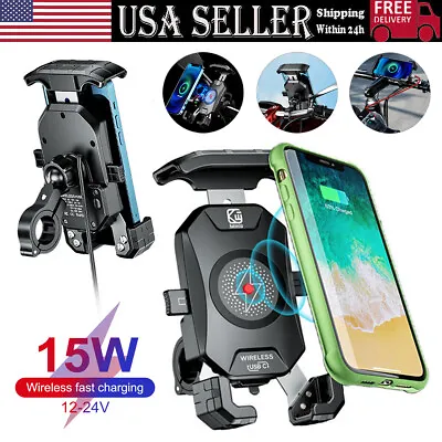 Motorcycle Cell Phone Mount Holder Wireless USB Charger 15W Fast Charging NEW! • $33.99