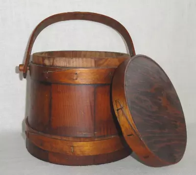 Antique Firkin ~ Small 6 1/4  Sugar Bucket W/Lid ~ Original Patina • $175
