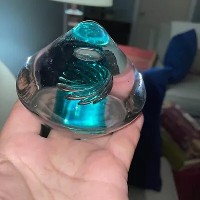 $20 • Buy Blenco Beautiful Art Glass Paperweight - Teal Blue Swirl 4”