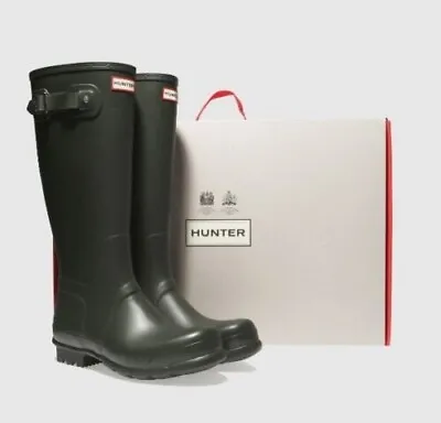 Hunter Wellies (Tall) Men's Boxed Original Dark Olive Wellington Boots UK Size 7 • £89.95