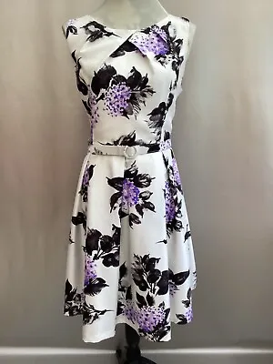 £14.99 • Buy Gorgeous Jessica Howard White/purple/black Floral Fit & Flare Eve Dress Size 16