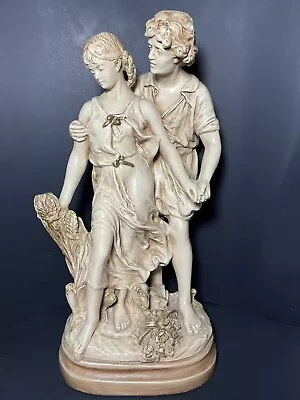 Vintage Marwal Statue Romantic Grecian Couple Antique Chalkware Sculpture 20  H • $125