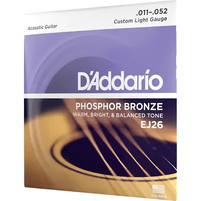 D'Addario EJ26 Acoustic Guitar Strings Phosphor Bronze Custom Light  11-52 • $8.49