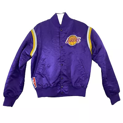 Vtg Starter L.A Lakers Jacket Men’s Large NBA Satin Purple Bomber • $125