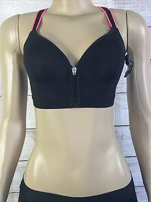 V 1969 Versace Women Black With Pink Front Zip Sports Bra Size M NWT • $25