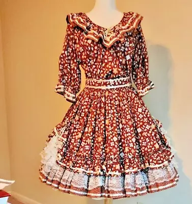 Vintage Square Dance Outfit Suzi’s Ruffle Set 2pc Top Skirt Floral Fruits Size L • $64