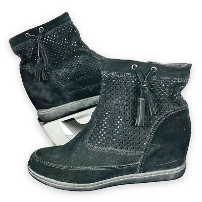 Skechers SKCH+3 Suede Hidden Wedge Boot Sneakers Black Women's 11 • $30