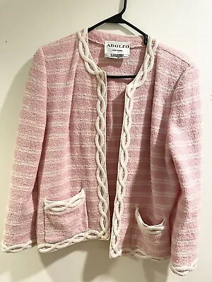 ADOLFO Vintage Pink & White Striped Wool Boucle Jacket 40  • $39.99