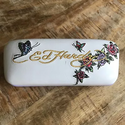 Vintage Ed Hardy Embroidered Glasses Sunglasses Hard Case Butterfly Roses White • $22.49