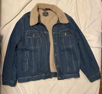 XL Lee Sherpa Lined Blue Denim Trucker Jacket Removable Collar Size Xtra Large • $35