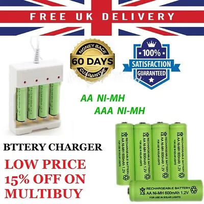 AA AAA Rechargeable Solar Light Batteries 600mAh 400mAh 300mAh NiMH 1.2v UK • £2.99