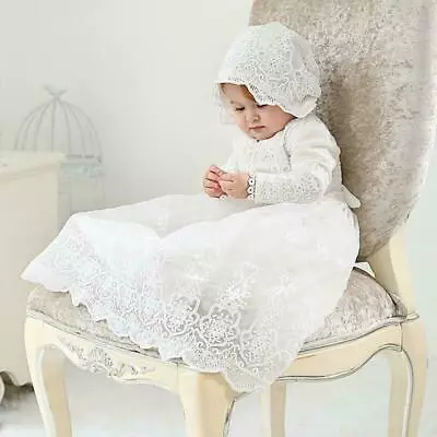 £26.99 • Buy New Long Sleeve Christening Gown Baby Girl Party Dress Lace Wedding Kids Clothes