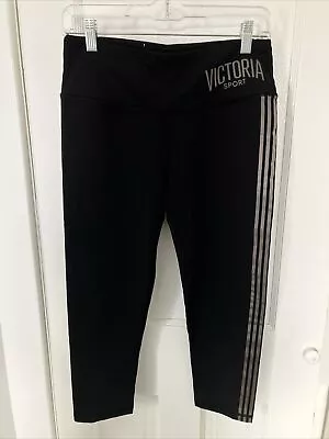 PINK By Victorias Secret Leggings  Capri  Black Knockout Striped Reflective Med • $21