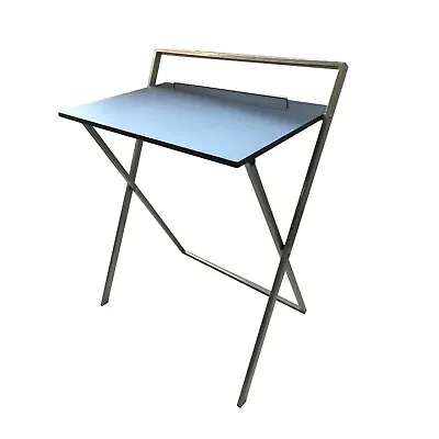 Metal And Wood Folding Table Silver And Black Indoor Use • $23.90