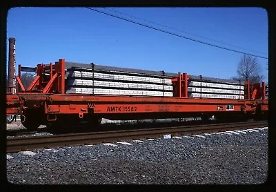 Railroad Slide - Amtrak #15582 MOW Flat Car 1979 Mansfield Concrete Tie Load • $8