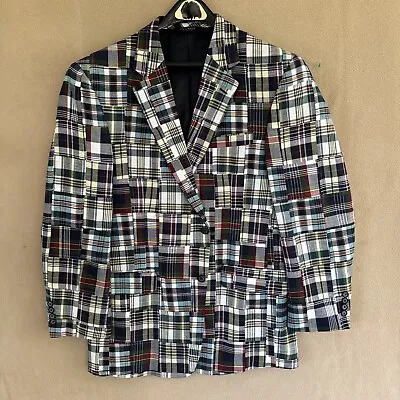 JOS A BANK BLAZER MADRAS PLAID SPORT COAT MULTICOLOR PATCHWORK 42R 100% Cotton • $49