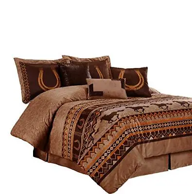 Sedona 7piece Southwestern Wild Horses Microsuede Bedding Comforter Set King • $128.29