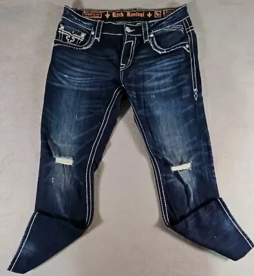 Rock Revival Acid Washed Adult Size 36 Distressed Blue Jeans Men's • $74.99