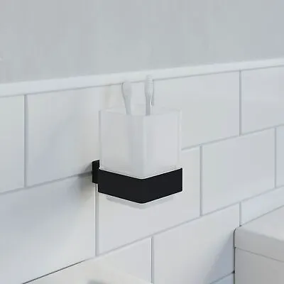 £16.97 • Buy Bathroom WC Tumbler Toothbrush Holder Black Square Wall Mounted Stylish Modern