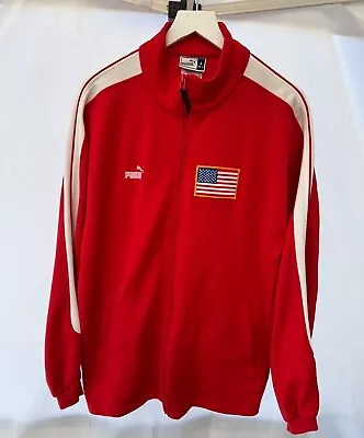 Vintage PUMA Soccer Retro Full Zip Warm Up USA Red Windbreaker Track Suit Jacket • $49.99