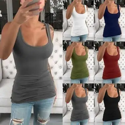$15.19 • Buy Women Solid Stretch Tank Tops Summer Sleeveless Vest Sports Yoga Long Singlet AU