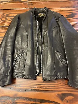 Vintage REED Black Cafe Racer Steerhide Leather Biker Jacket 1980's • $169.95
