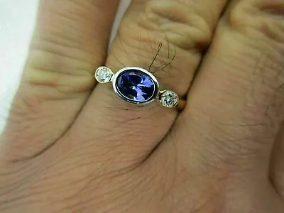 925 Silver Oval Simulated Blue Tanzanite Wedding Ring In 14k Yellow Gold Plated • $136.99