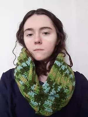 Handmade Green Multi Crochet Cowl Scarf • $20
