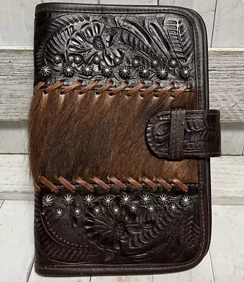 Rare VTG American West Tooled Boho Studded Leather Bible Book Cover Portfolio • $75