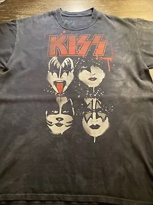 Vtg Y2k Liquid Blue Kiss Faces Super Soft Cotton T Shirt Sz L Black • $20.97