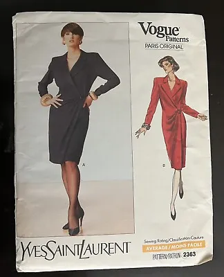 Vtg Vogue Paris Original Pattern 2363 Uncut 12 YVES ST LAURENT Wrap Dress 80s • $65