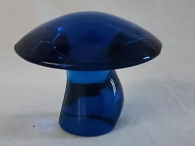 Viking Glass MCM Mushroom Figurine Paperweight Blue 2.25  Tall Partial Sticker • $124.50