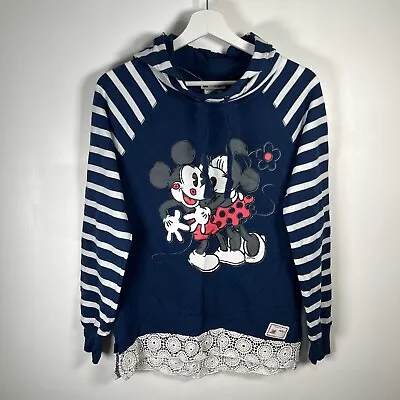 Disney Parks Crochet Hoodie Medium Navy Striped Mickey Minnie Mouse Long Sleeve • £24.99