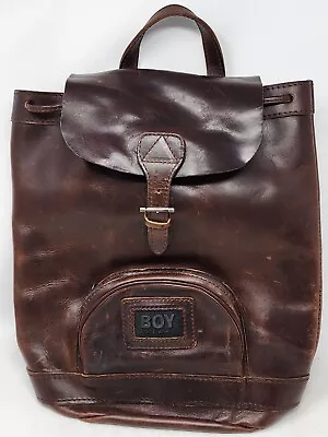 Vintage Boy London Brown Backpack Metal Buckle Logo Leather 14 X11  Strap Pocket • $139