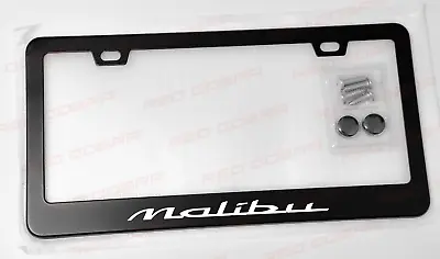 Reflective White Malibu Premium Black Metal License Plate Frame Tag Cover • $24.99