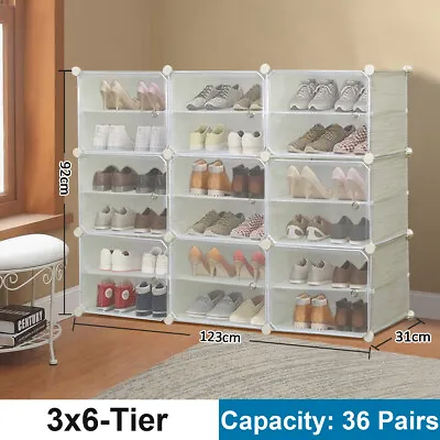  3 Cube Clear Door Storage Organizer Shoe Rack Unit 36 Pairs Cabinet Shelf Black • £28.59