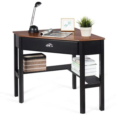Corner  Workstation W/Drawer & Shelves Computer& Laptop Desk Writing Table Brown • $109.99