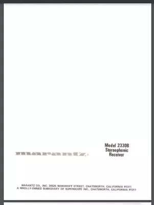 Marantz Model 2330B Stereophonic Receiver Owner Manual 24 Pages Comb Bound • $16