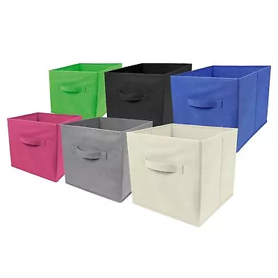 6 X Large Foldable Square Canvas Storage Box Collapsible Fabric Cubes Kids Home • £14.90