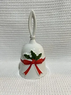 Vtg. Mount Clemens Pottery-White/Red Berries & Ribbon/Green Holly-Christmas Bell • $12.99