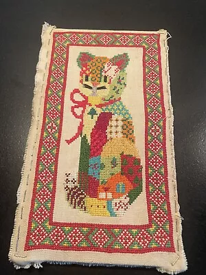 Vintage Kitten Cat Needlepoint Canvas Decor Wall Art 1970s • $25