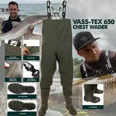 Vass - Tex 650 - 70 Chest Wader 650 Series Carp Coarse Fishing New*Free*Delivery • £66.89