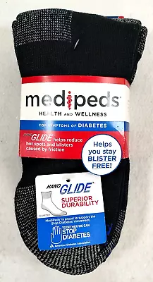 MediPeds Big&Tall Men’s NanoGLIDE® Quarter Cushion Black Socks X-Large 4 Pair • $15.99