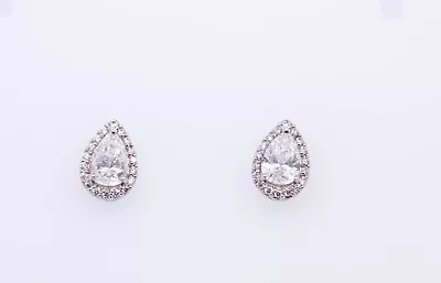 Stunning! 2.44 Carat Diamond Pear Halo Stud Earrings - 14k White Gold • $7999.99