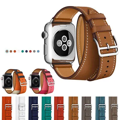 $19.99 • Buy Leather Watch Band Single Double Tour For Apple Watch Series 8 7 6 5 4 3 2 1 SE