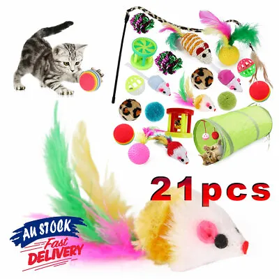 21Pcs Pack Buy Kitten Toys Mice Bells Balls Catnip Rod Fur Cat New Bulk • $16.95