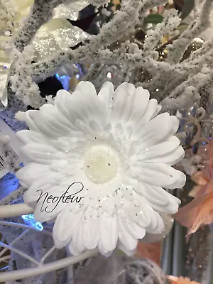 Snow White Glitter Daisy / Gerbera. Faux Daisy Flower Christmas Home Car Vase • £6.99