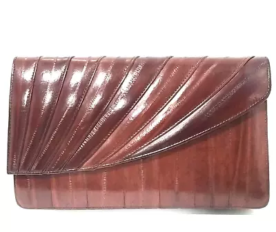 Vintage Eel Skin Clutch Handbag Leather Purse Congac 80s Retro No Strap EUC • $28.97